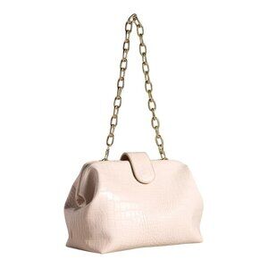 Jules Kae Anthroplogie Sophia Clutch Bag Vegan Faux Leather Ivory Croc Chain